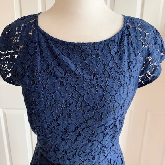 Madewell Navy Blue Lace A-line Pleated Dress - Picture 2 of 6
